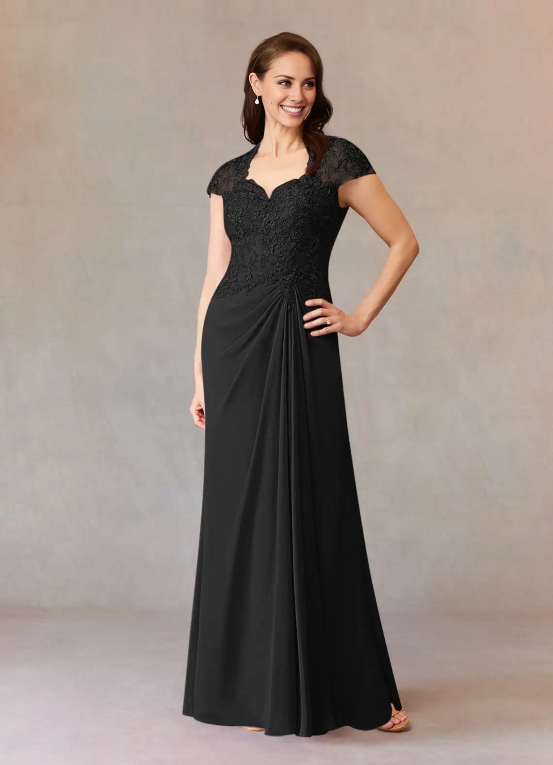 A-line evening gown lace chiffon dress formal dresses – LD Dress