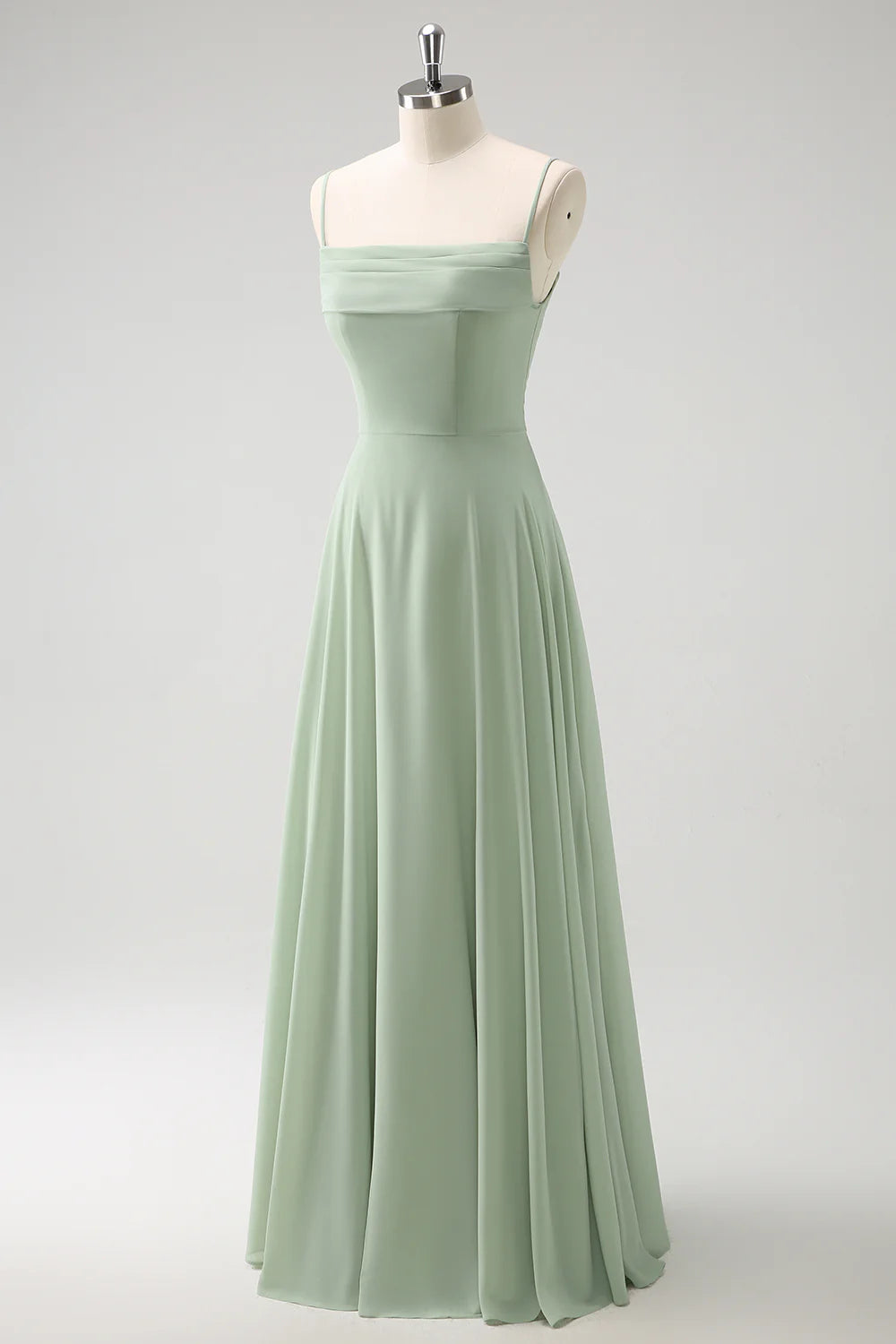 Light Green Cold Shoulder A-Line Chiffon Long Bridesmaid Dress with Ruffles