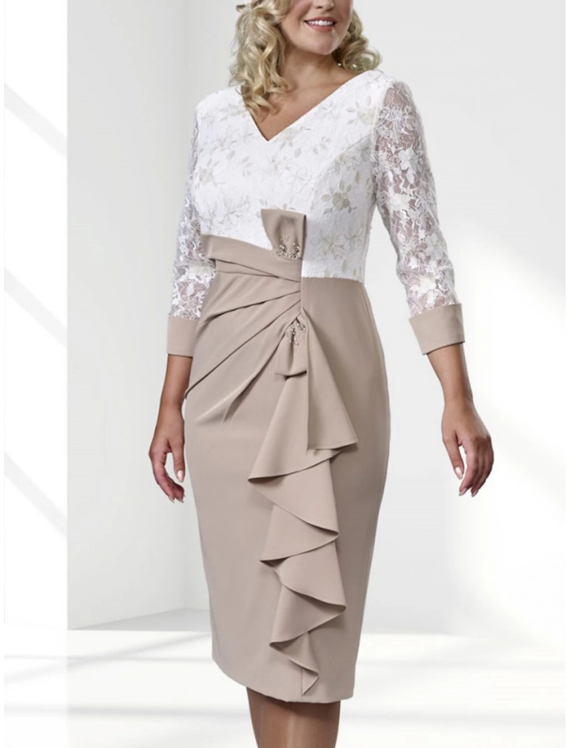 A-Line Mother of the Bride Dress Wedding Guest Elegant Petite V Neck K