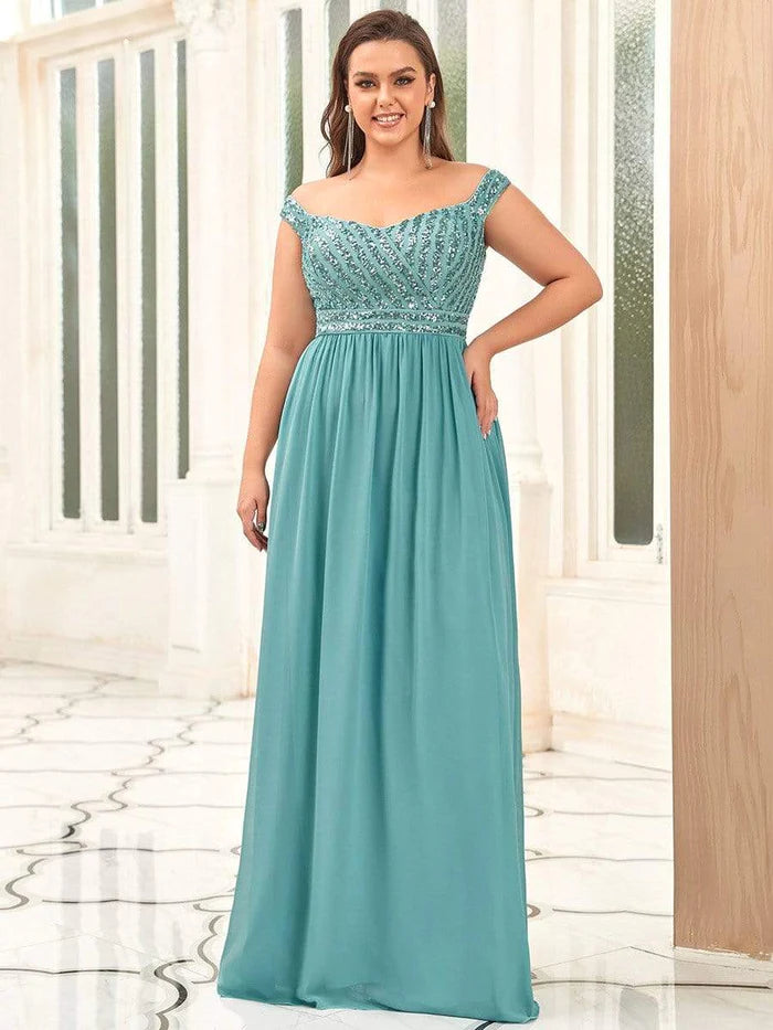Plus Size Striped Sequin Sweetheart Floor-Length Evening Dress – LD Dress
