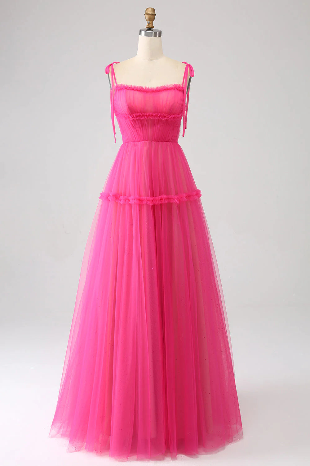 Light Purple A-Line Tiered Corset Sheer Long Prom Dress with Ruffles