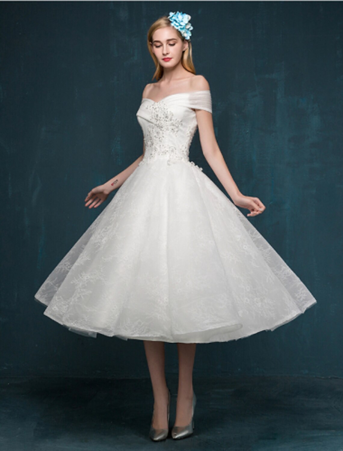 Reception Little White Dresses Wedding Dresses A-Line Off Shoulder Cap