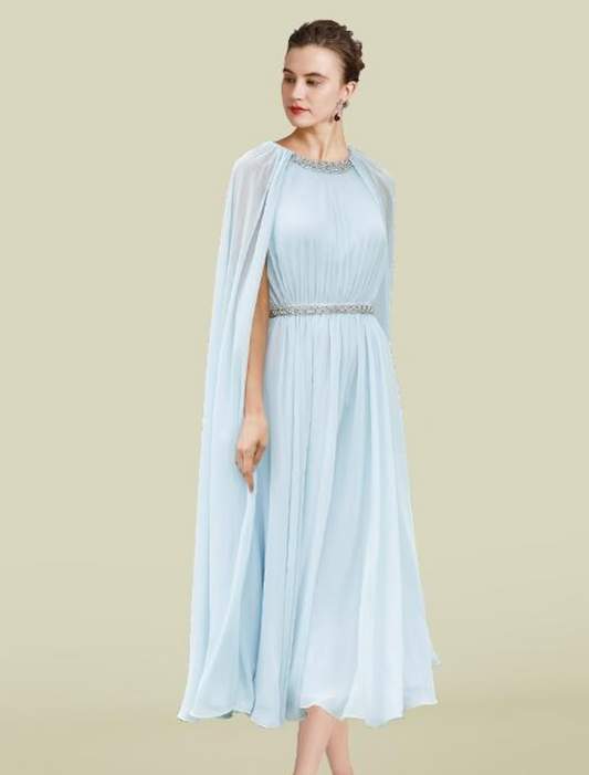 Mother of the Bride Dress Elegant Chiffon Sleeveless with Pleats Beading Crystal Brooch