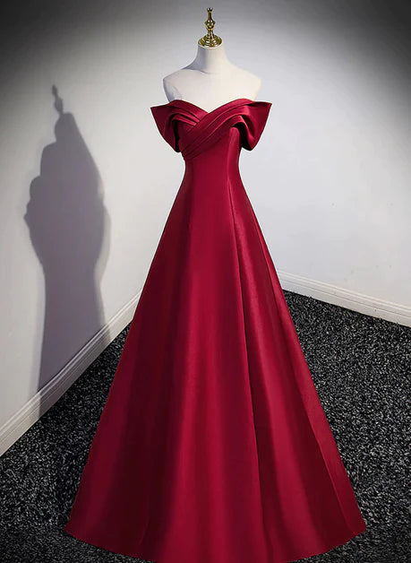 Elegant wine red satin strapless backless long party dress, A-line wine red satin and ground evening dress