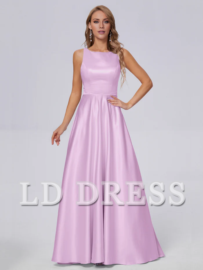 Sleeveless backless satin and floor length bridesmaid dress