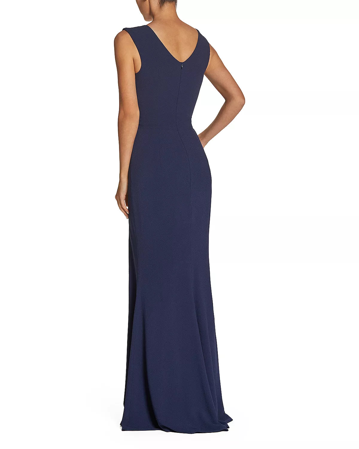 Deep V-neck off shoulder sleeveless and floor length front slit prom dress