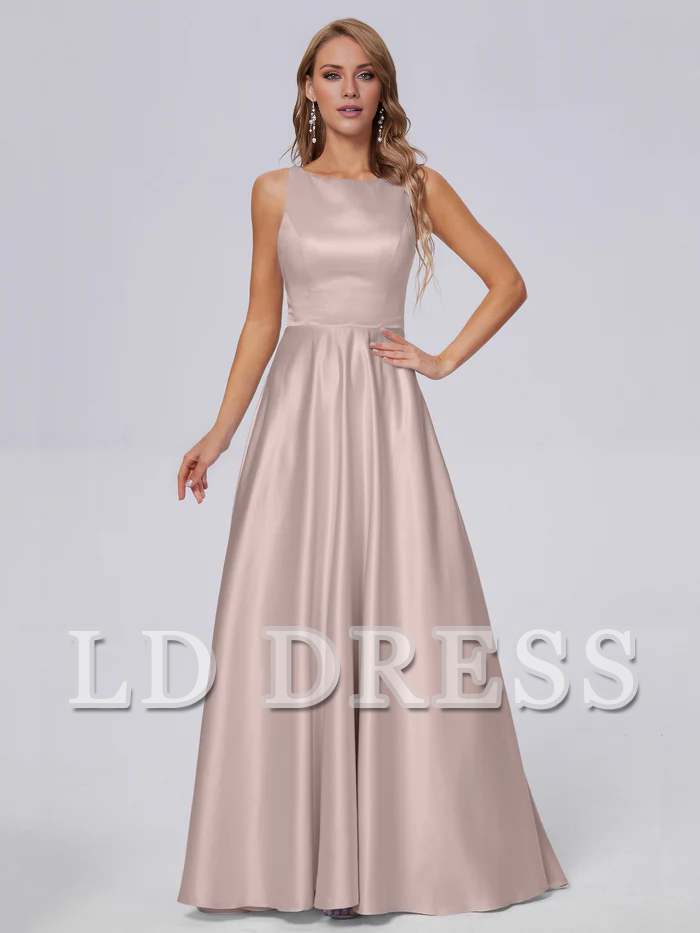 Sleeveless backless satin and floor length bridesmaid dress