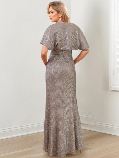 Tight fit/straight leg shoulder to ground length, mother of the bride dress