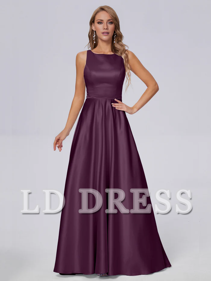 Sleeveless backless satin and floor length bridesmaid dress