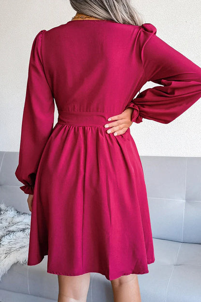 Elegant solid color split stitch pleated waist dress