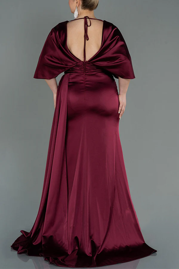 Simplified horn V-neck empire side slit for mother of the bride dress