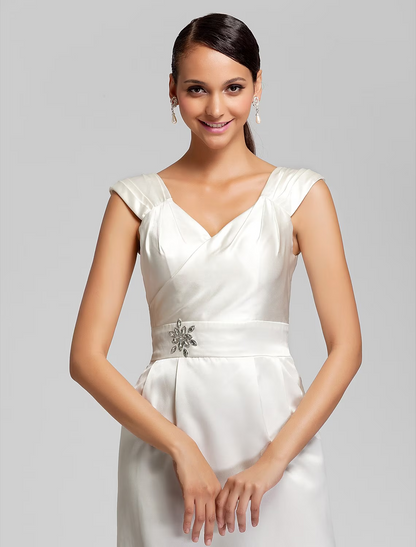 Sheath / Column Bridesmaid Dress V Neck Sleeveless Elegant Floor Length Satin with Sash / Ribbon / Beading