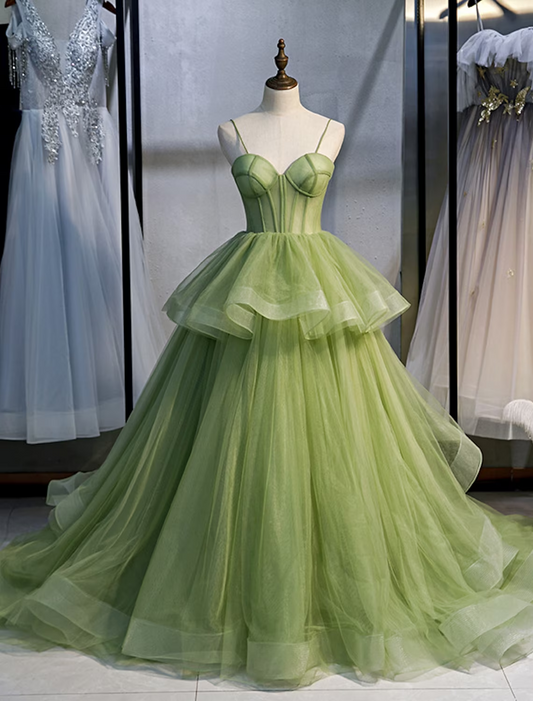 Ball Gown Quinceanera Dresses Elegant Dress Performance Court Train Sleeveless Spaghetti Strap Tulle with Ruffles