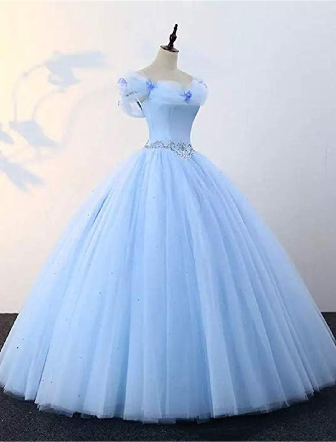Ball Gown Prom Dresses Princess Dress Graduation Floor Length Sleeveless Off Shoulder Tulle with Pearls Beading Butterfly