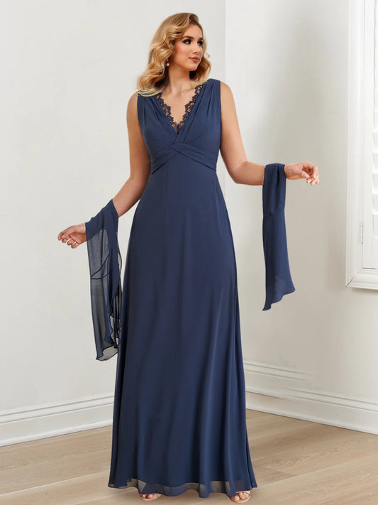 A-line/Princess V-neck to floor length mother of the bride dress