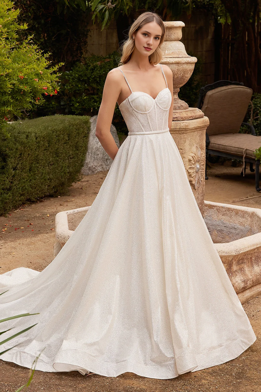 Long sleeveless tight corset and floor length wedding dress