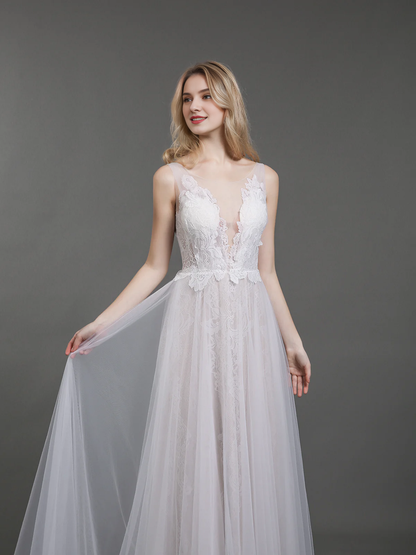 Lace chiffon minimalist beach wedding dress