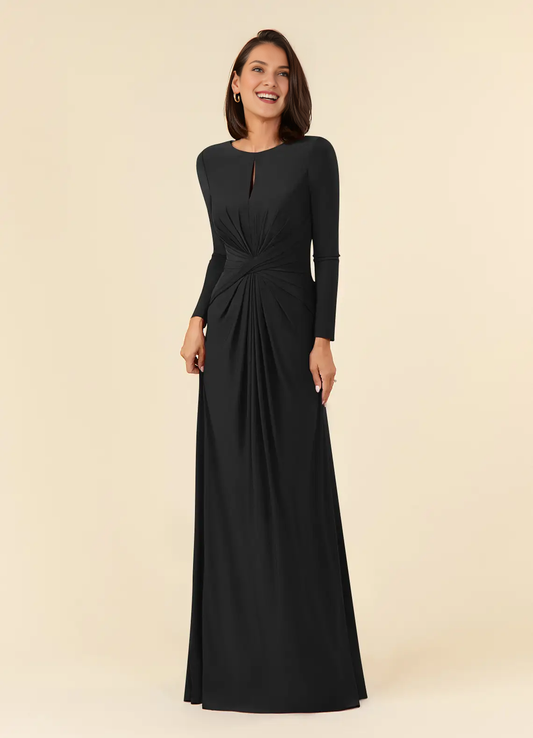 A-line pleated luxury and floor length mother of the bride dress