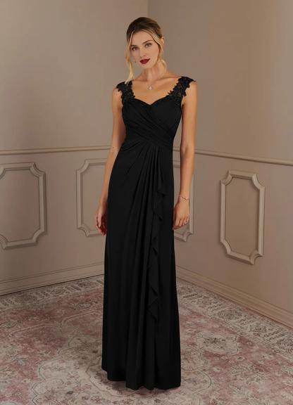 A-shaped heart-shaped collar pleated mesh fabric and floor length mother of bride dress