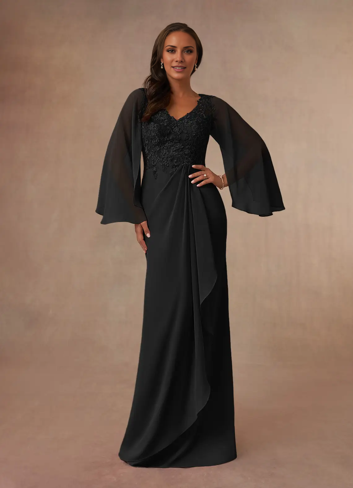 Tail tail evening gown V-neck lace chiffon mothers of the bride dresses