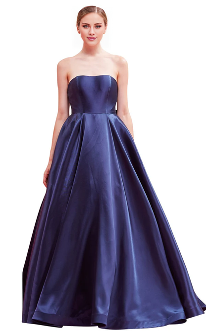 A-line heart-shaped neckline fitted strapless and floor length evening gown