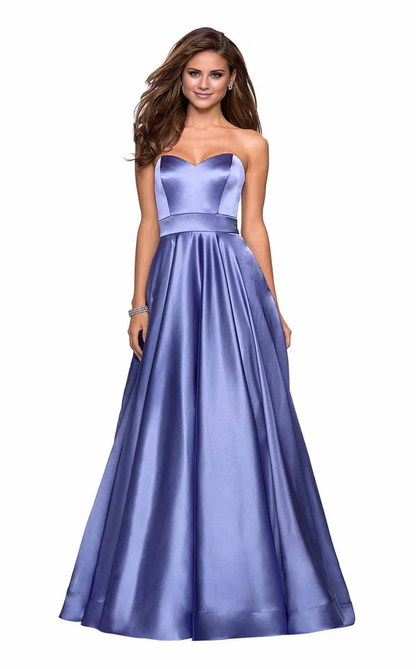 A-line chicken heart collar strapless zipper back and floor length evening gown