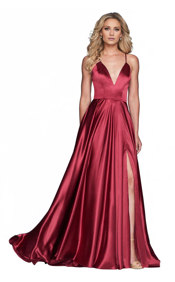 Deep V-neck sleeveless fitted tight corset and floor length evening gown