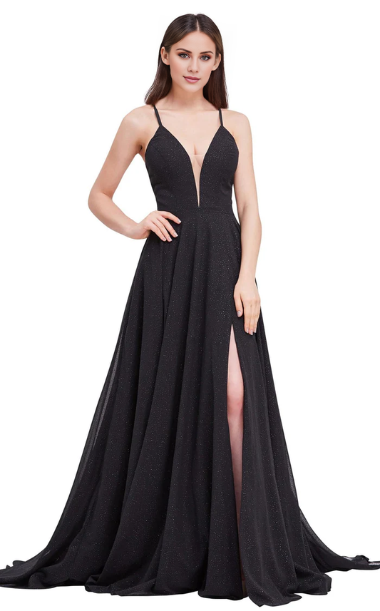 A-line deep V-neck tight corset and floor length evening gown