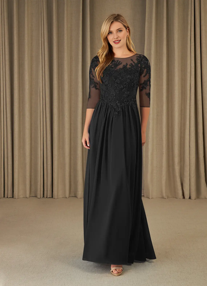 A-shaped spoon lace chiffon and floor length mother of the bride dress