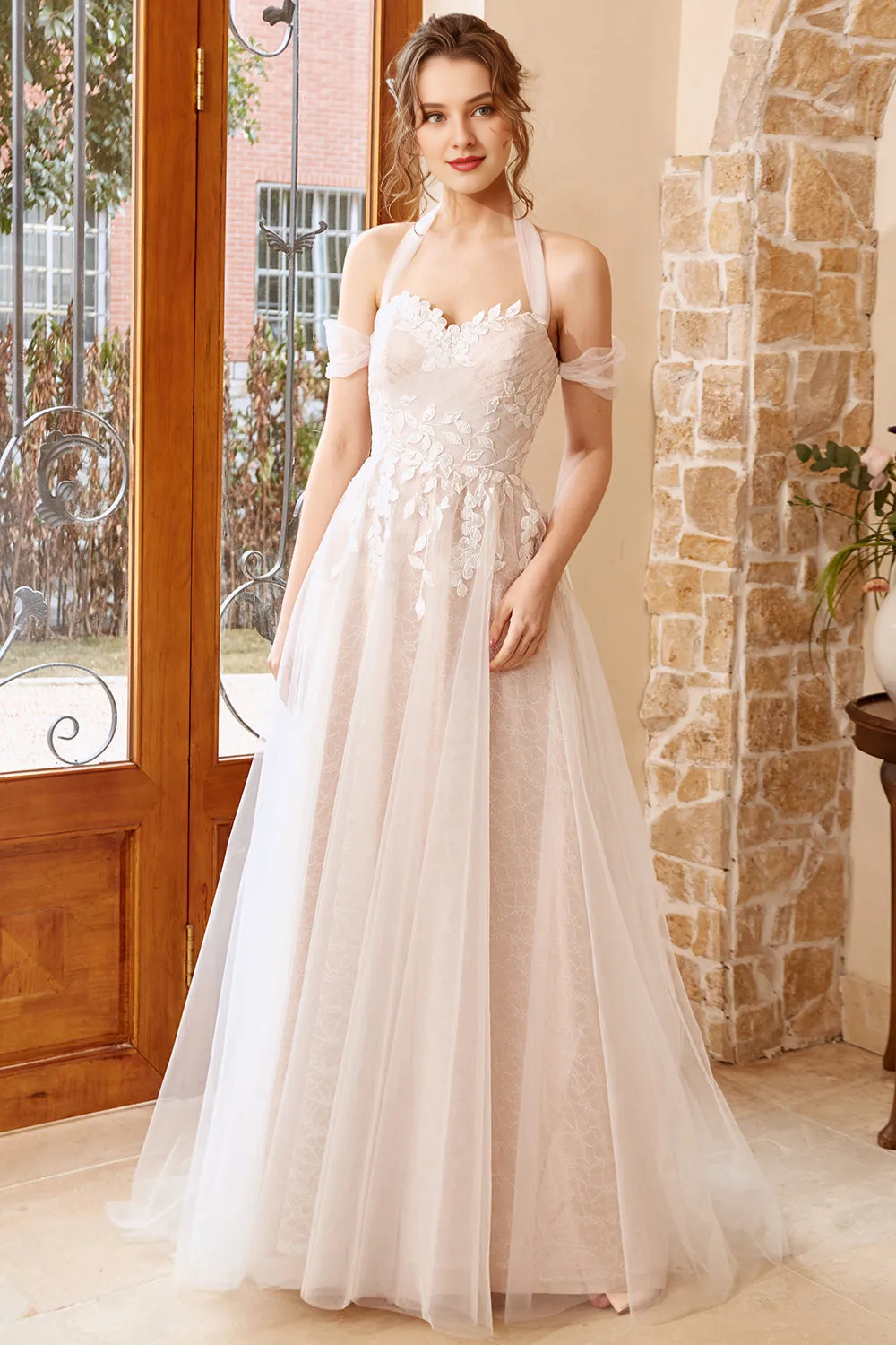 Tattoo chiffon neck hanging and floor length wedding dress