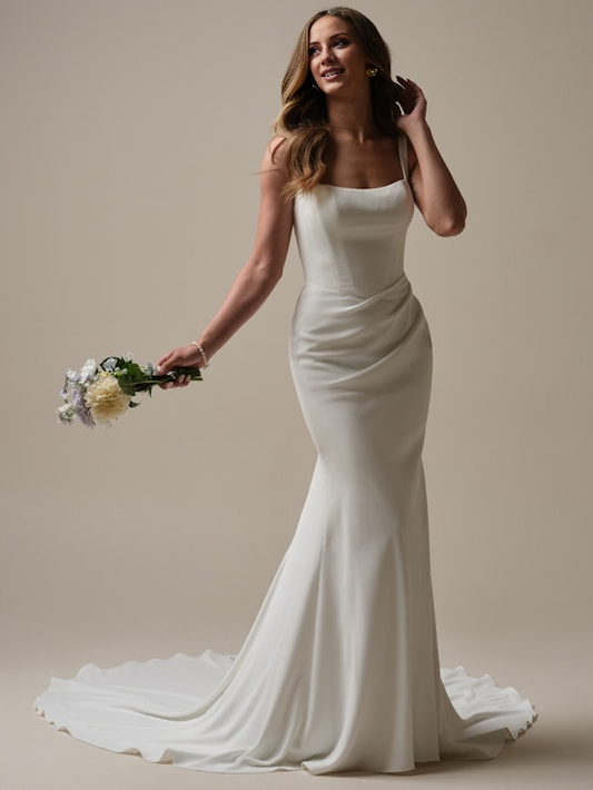 Mermaid square collar backless and floor length wedding dress