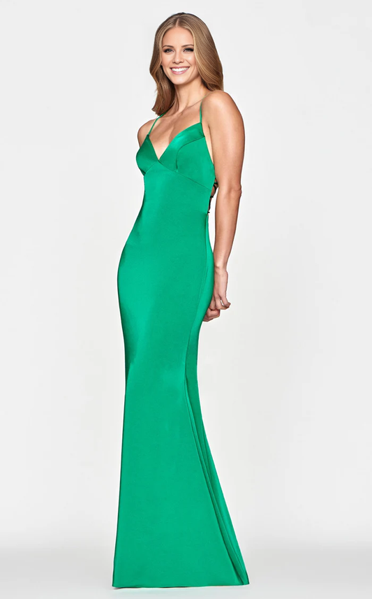 V-neck sleeveless corset satin floor-length evening dress