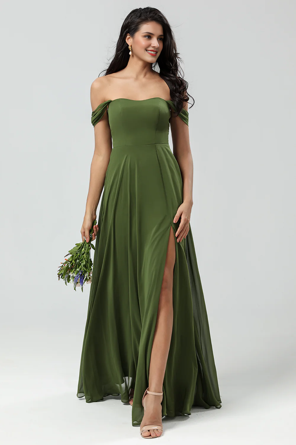 A-line slit and ground chiffon bridesmaid dress