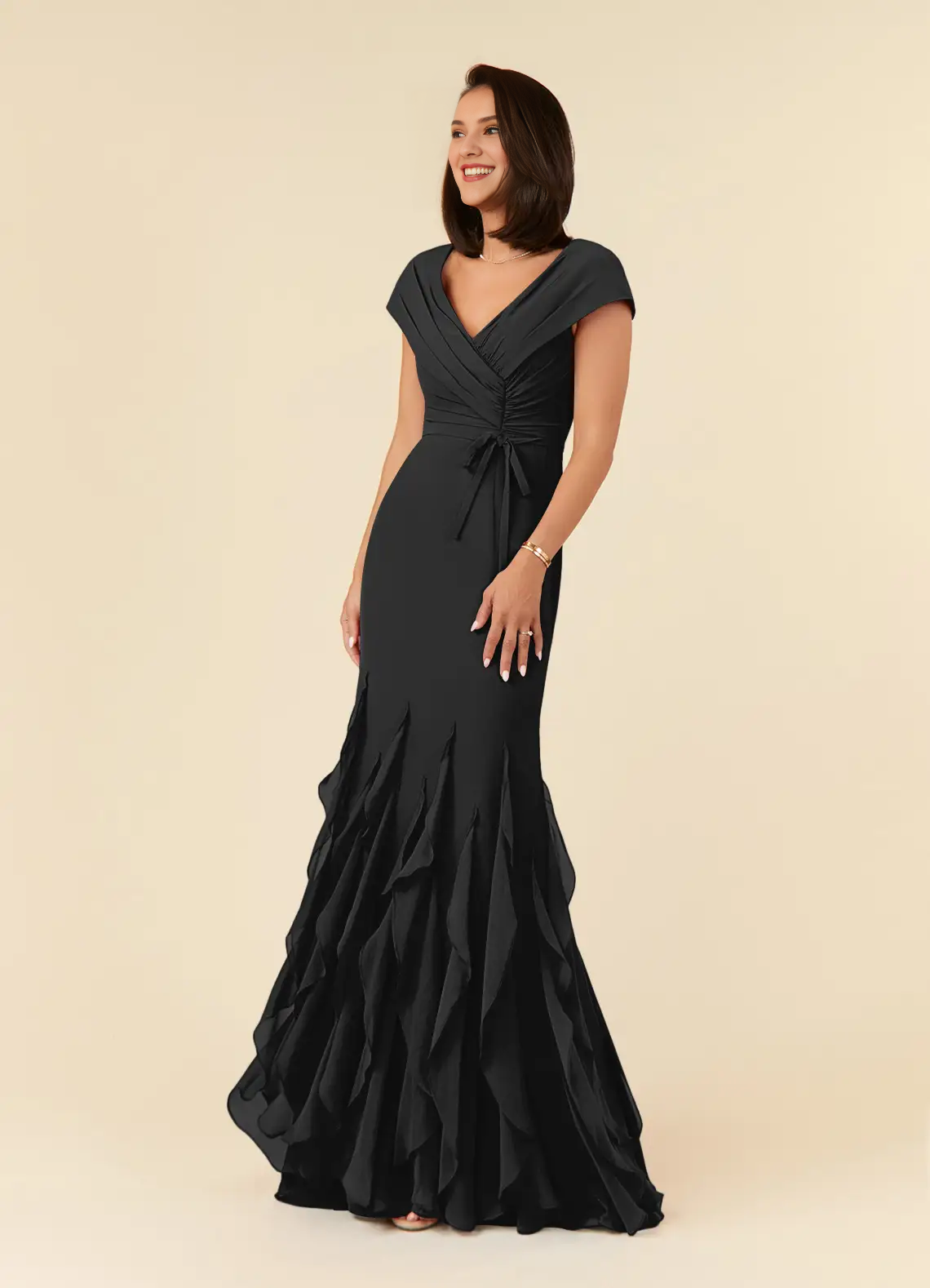 Mermaid pleated chiffon and ground length mother of the bride dress