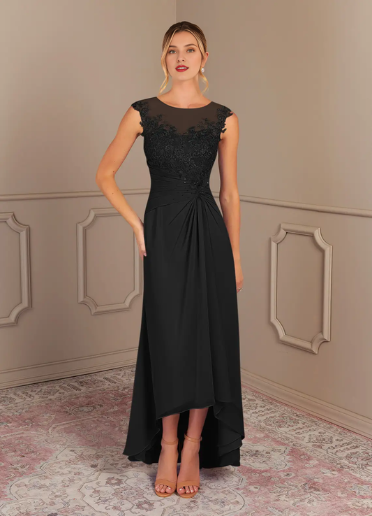 A-line tight spoon crepe and floor length mother of the bride dress