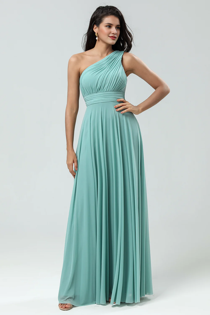 A-line shoulder pleated and floor length bridesmaid dress