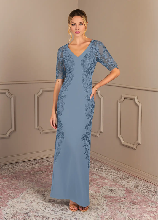 Tight lace crepe and floor length mothers of the bride dresses