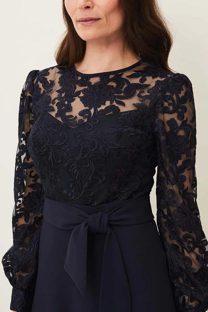 Round neck lace long sleeved set mother of the bride dress