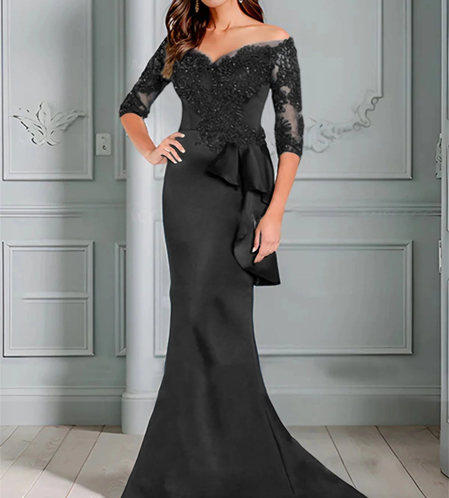 Speaker/Fishtail Off Shoulder Mother of the bride dress