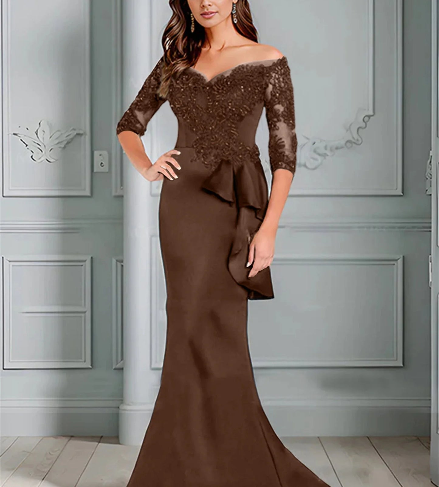 Speaker/Fishtail Off Shoulder Mother of the bride dress