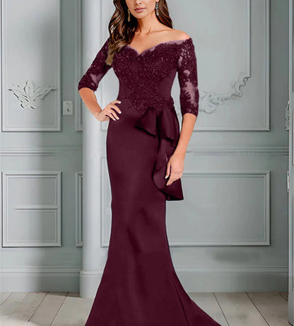 Speaker/Fishtail Off Shoulder Mother of the bride dress