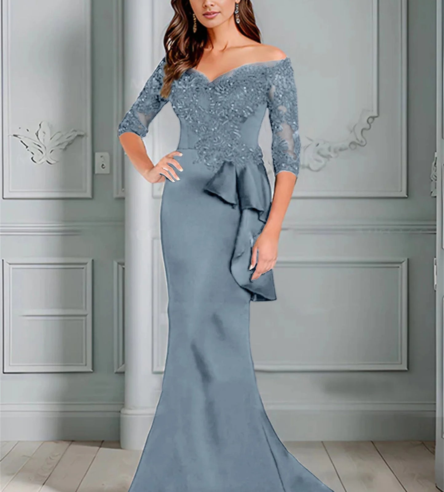 Speaker/Fishtail Off Shoulder Mother of the bride dress