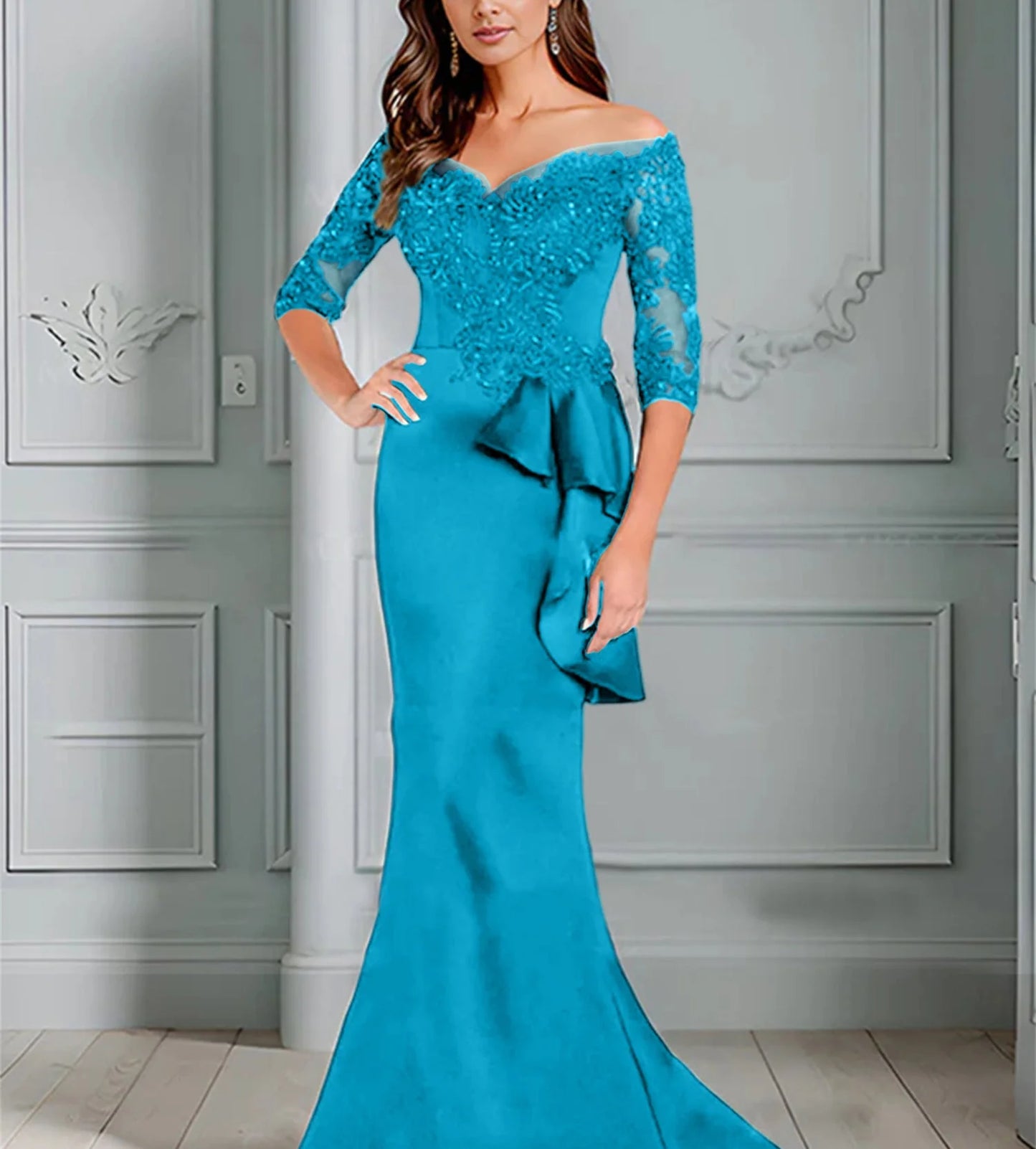 Speaker/Fishtail Off Shoulder Mother of the bride dress