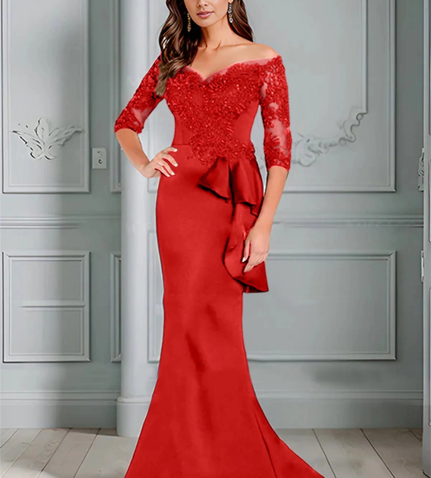 Speaker/Fishtail Off Shoulder Mother of the bride dress