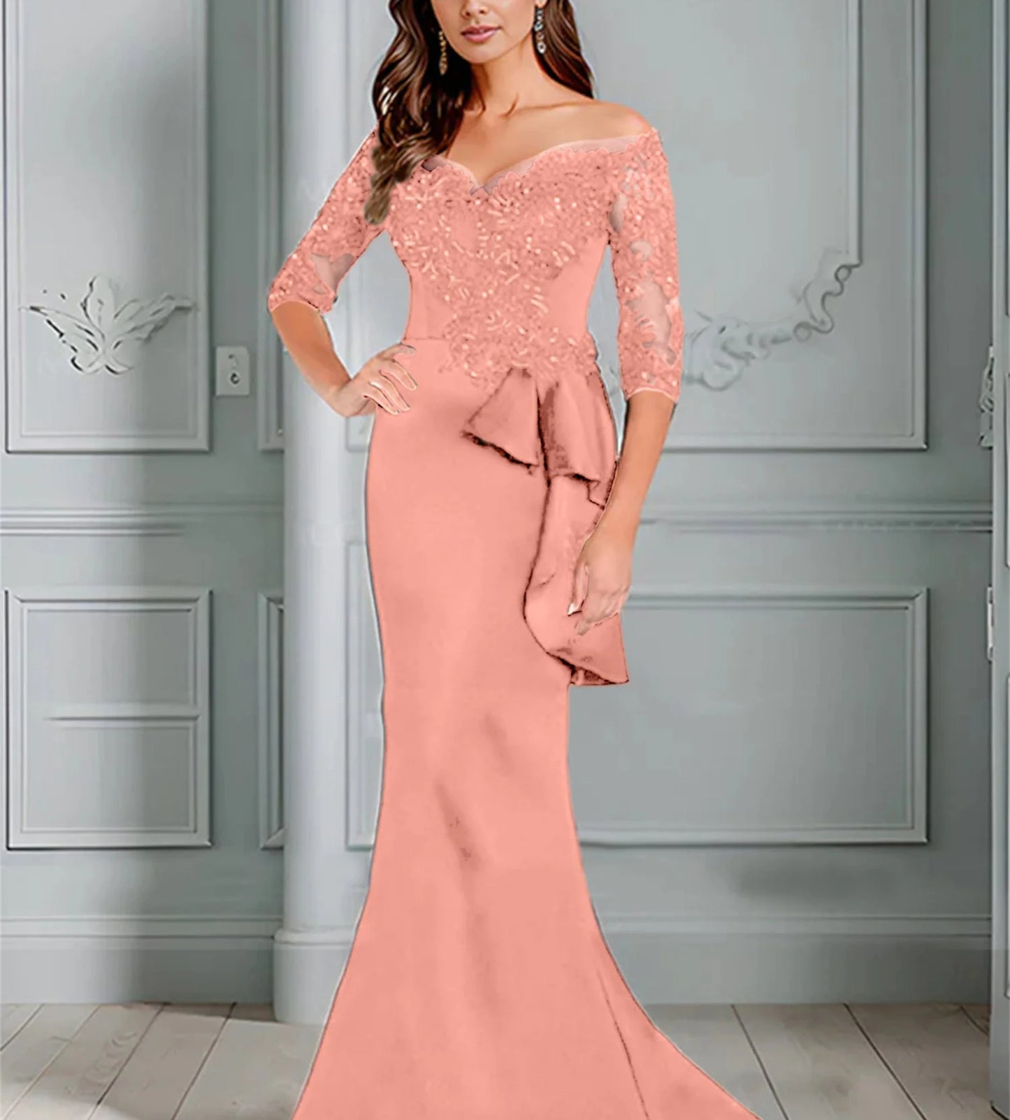 Speaker/Fishtail Off Shoulder Mother of the bride dress