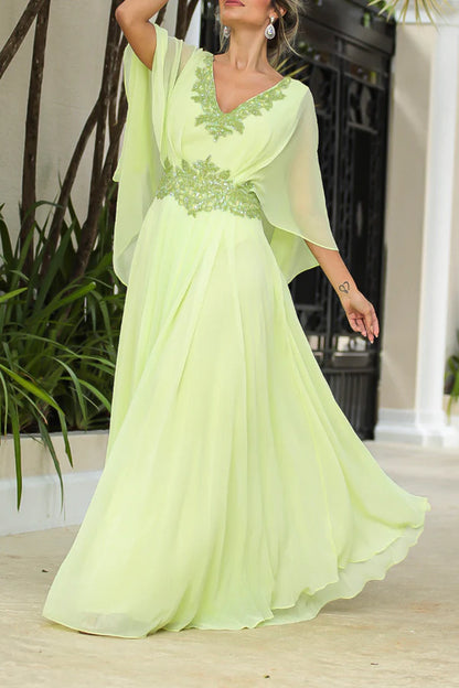 A-neck chiffon waist bead bat sleeve elegant mother of the bride dress