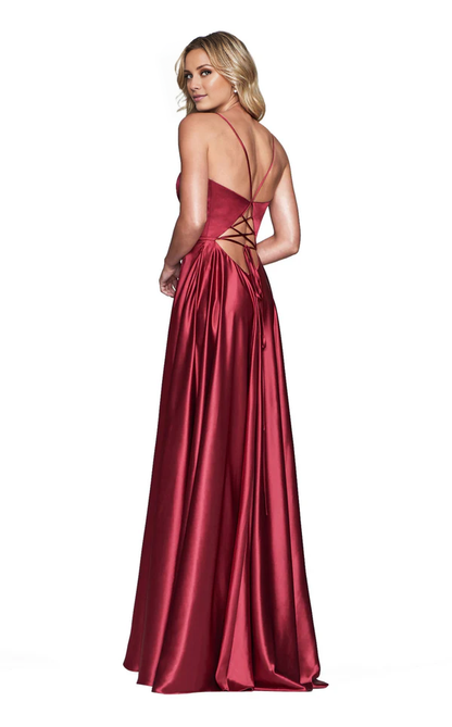 Deep V-neck sleeveless fitted tight corset and floor length evening gown