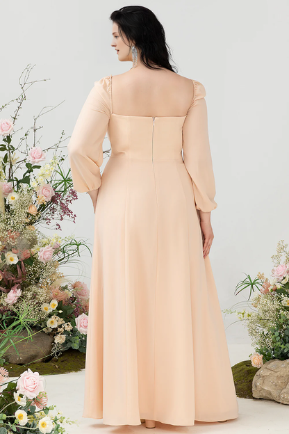 Champagne A-line square neck chiffon plus size bridesmaid dress