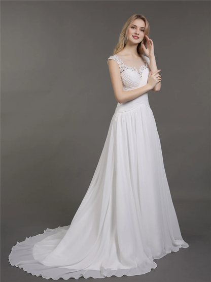 Chiffon lace applique bridal dress