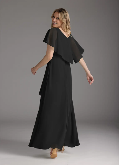 A-line V-neck pleated chiffon and floor length mothers of the bride dresses